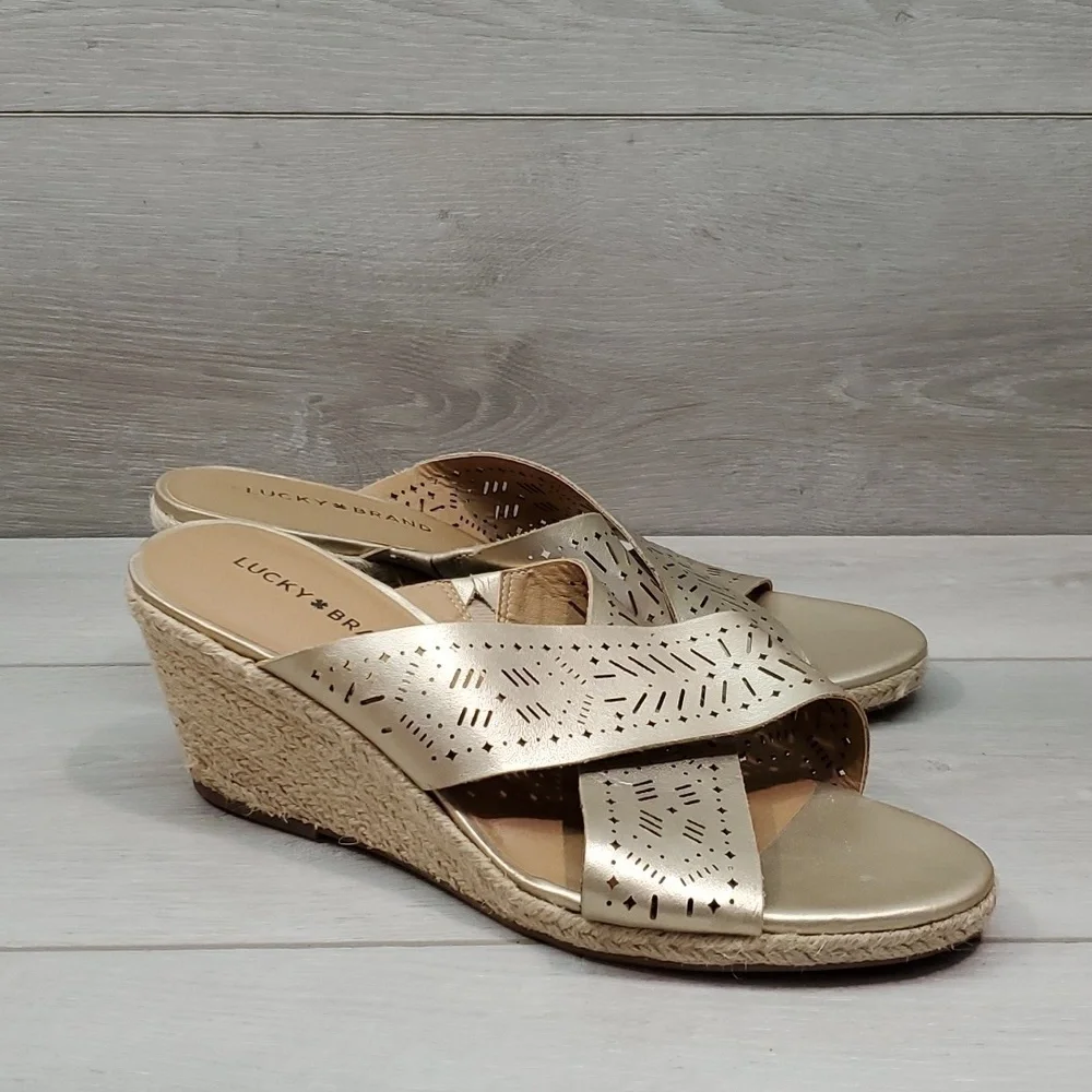 NEW Lucky Brand Womens Keela Leather Sandals Wedge Shoes sz 10M